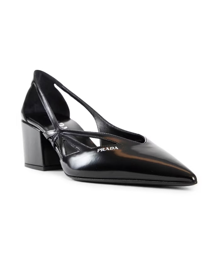 Prada Leather Cut-Out Pumps with Cuban Heel