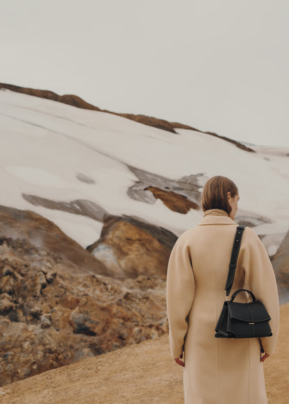 Mokki - Textured Black with Ecru Stitching