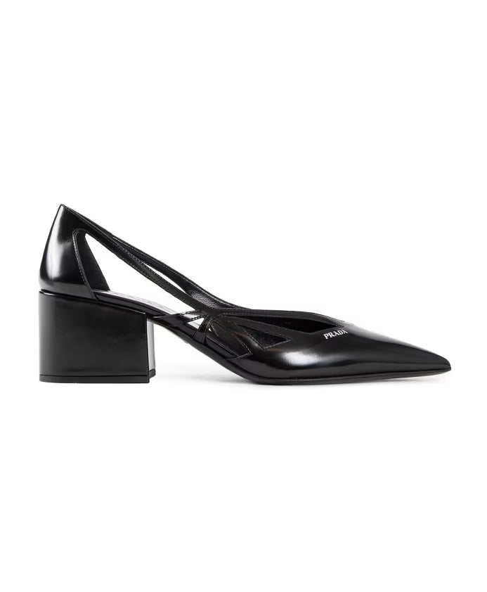 Prada Leather Cut-Out Pumps with Cuban Heel