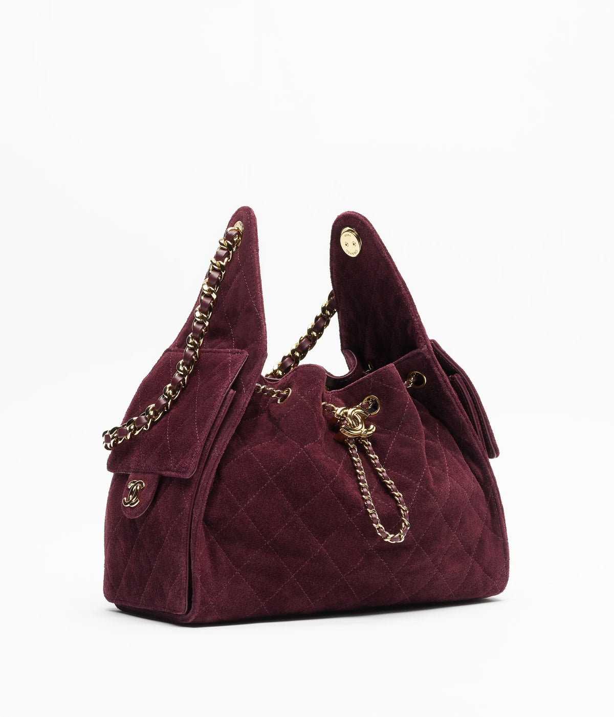 CHANEL 25 Small Handbag Suede Calfskin & Gold Metal Burgundy