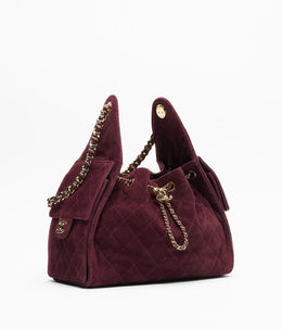 CHANEL 25 Small Handbag Suede Calfskin & Gold Metal Burgundy