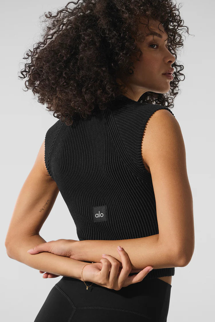 Denim Knit Sleeveless Full Zip Top