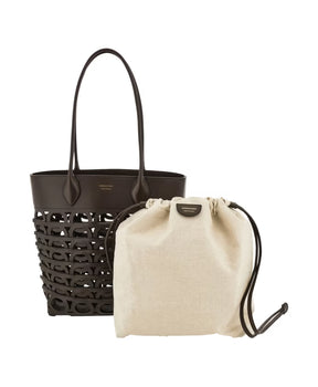 Brown Leather Tote Bag with Cut-Out
