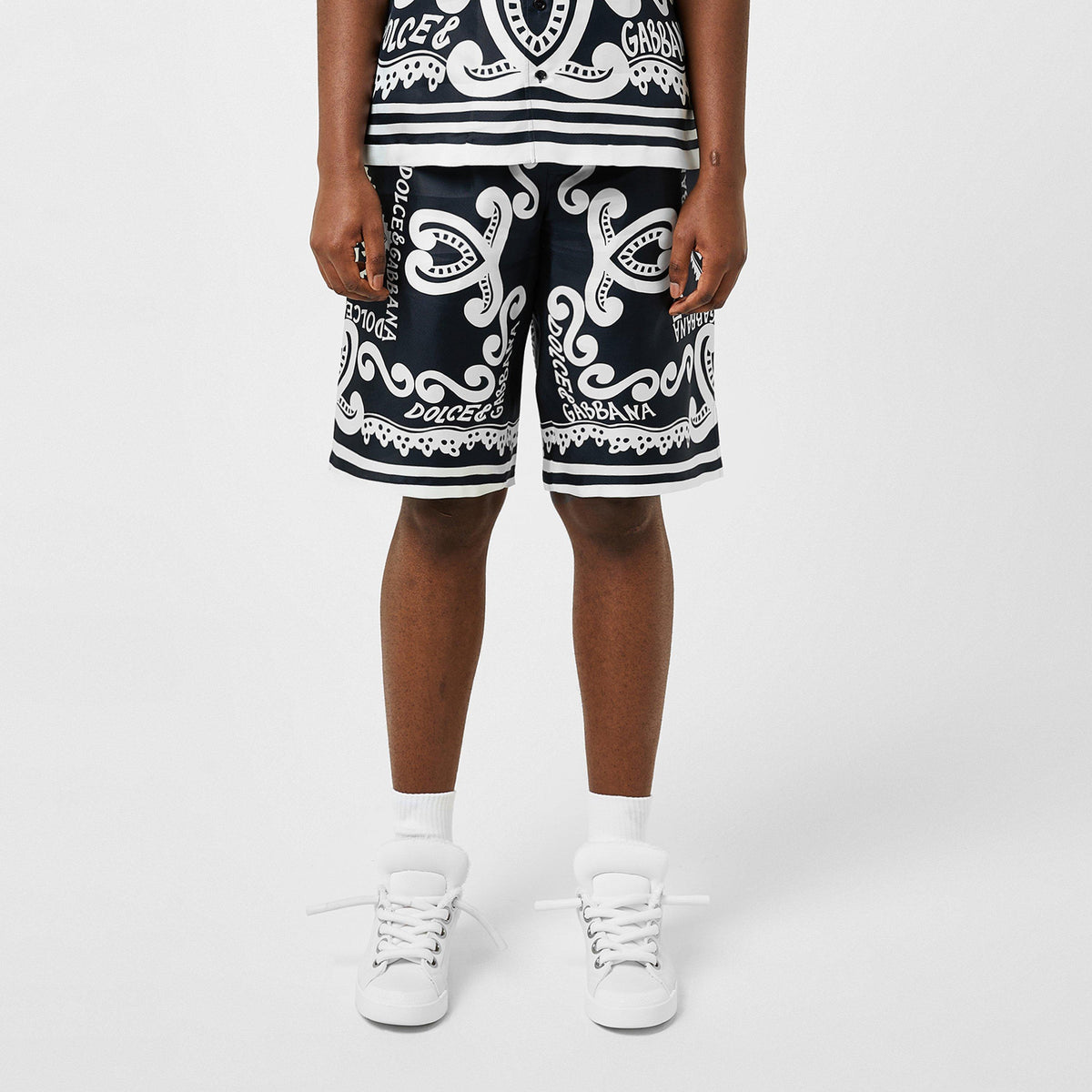 Marina-Print Silk Shorts