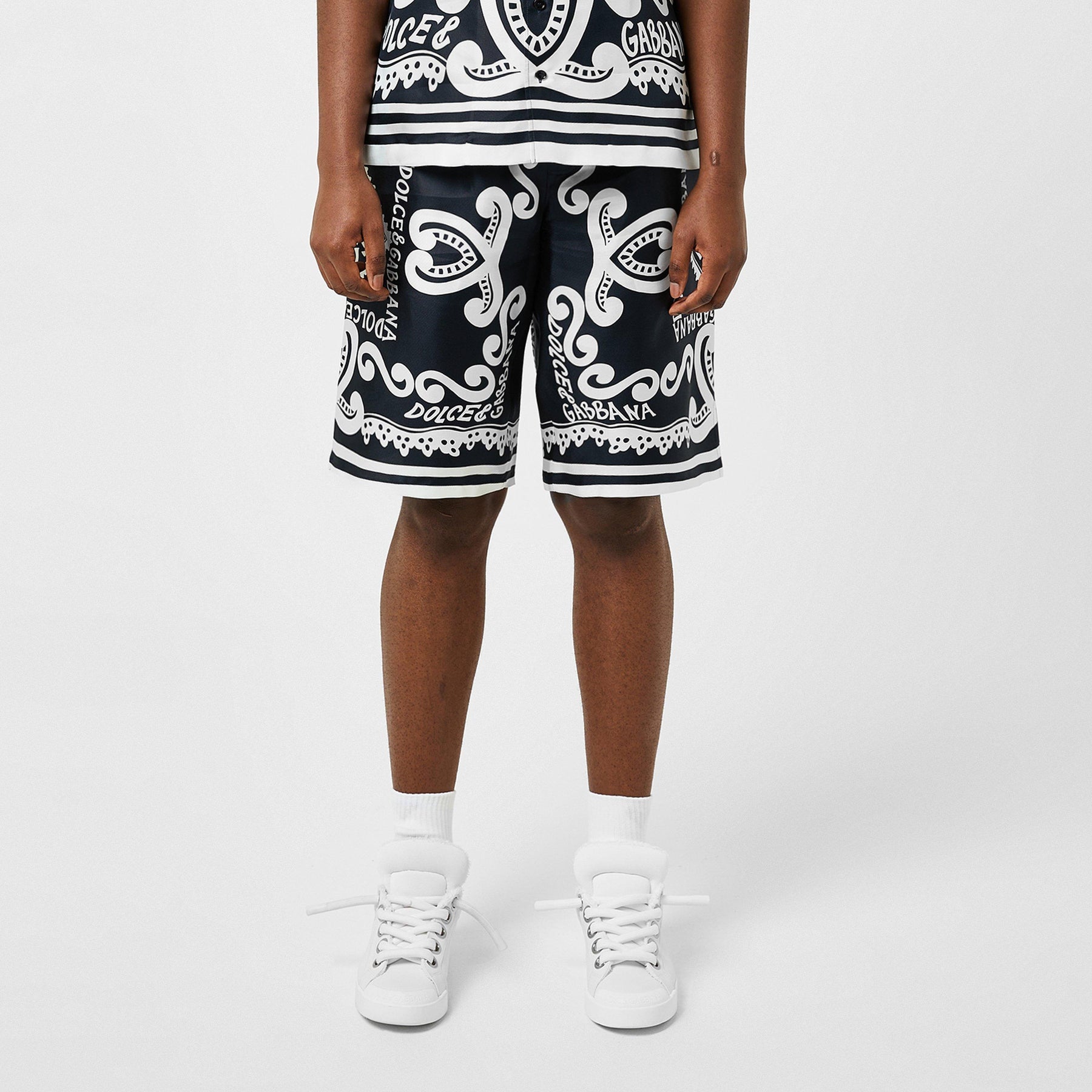 Marina-Print Silk Shorts