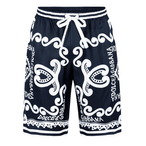 Marina-Print Silk Shorts