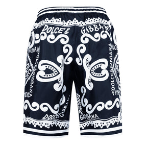 Marina-Print Silk Shorts