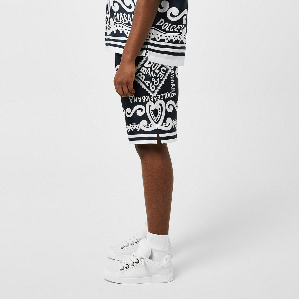 Marina-Print Silk Shorts