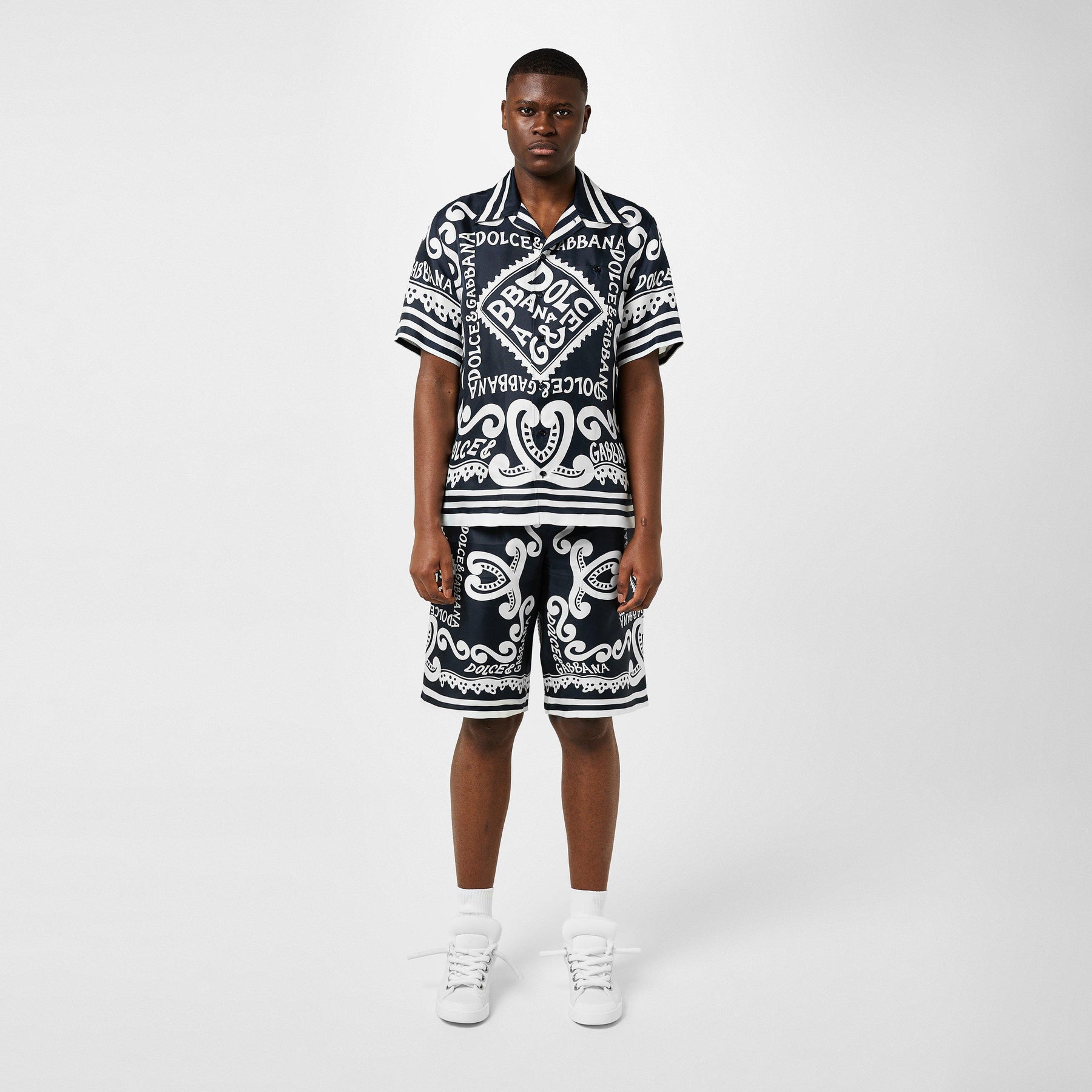 Marina-Print Silk Shorts