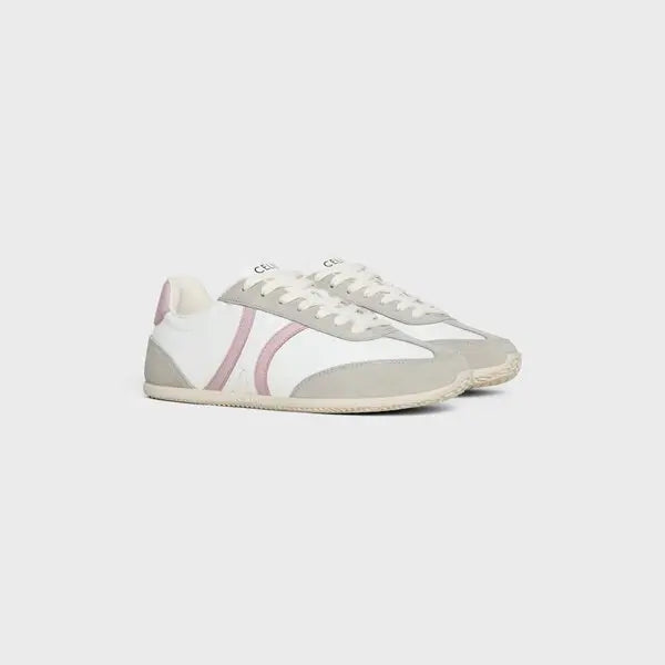 Jogger low lace-up sneakers in calfskin suede - white