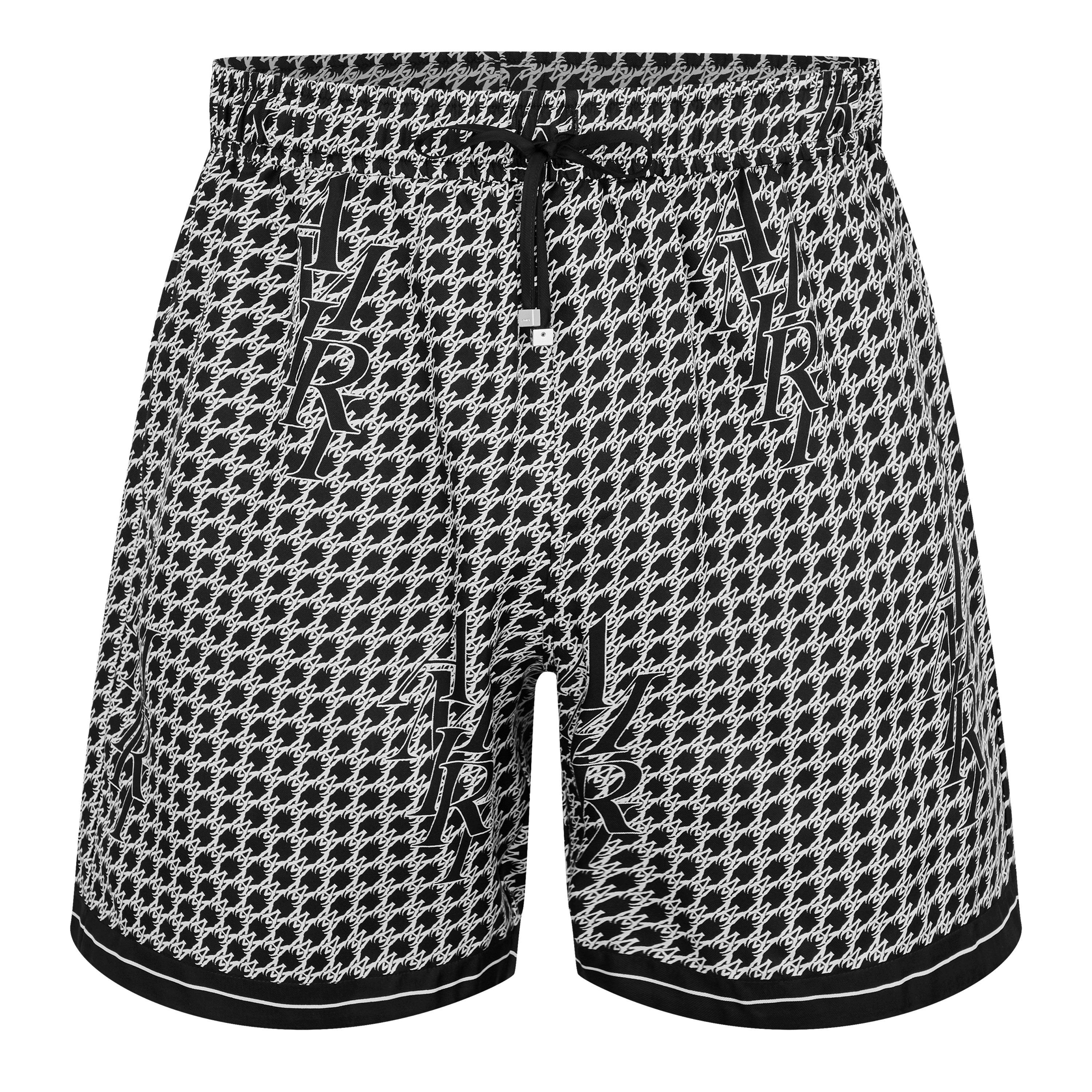 Men's Staggered Houndstooth Silk Woven Tracksuit Shorts