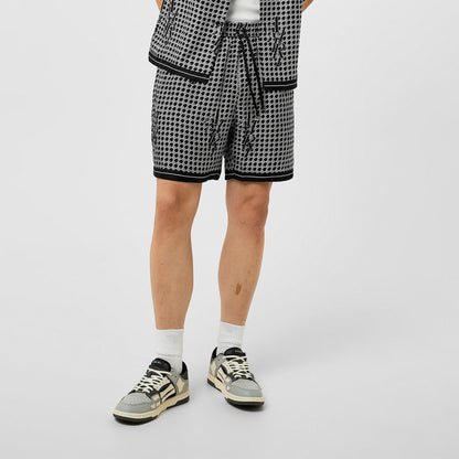 Men's Staggered Houndstooth Silk Woven Tracksuit Shorts