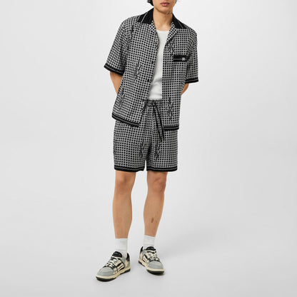 Men's Staggered Houndstooth Silk Woven Tracksuit Shorts