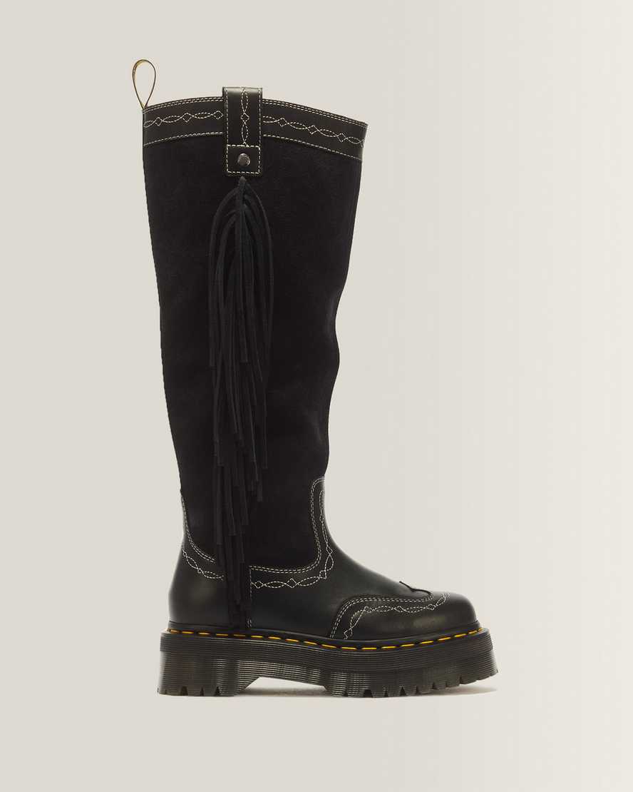 Desert Rodeo Quad Hi Leather & Suede Boots — Black