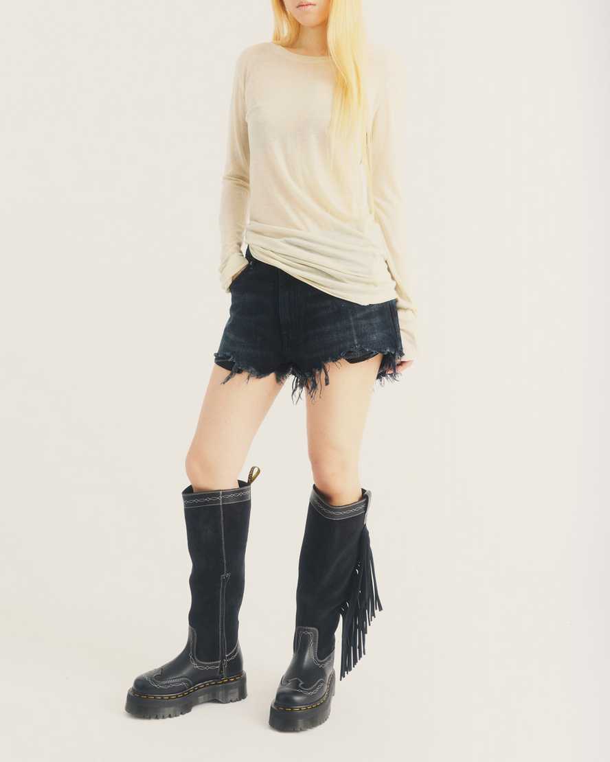 Desert Rodeo Quad Hi Leather & Suede Boots — Black