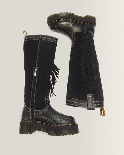Desert Rodeo Quad Hi Leather & Suede Boots — Black