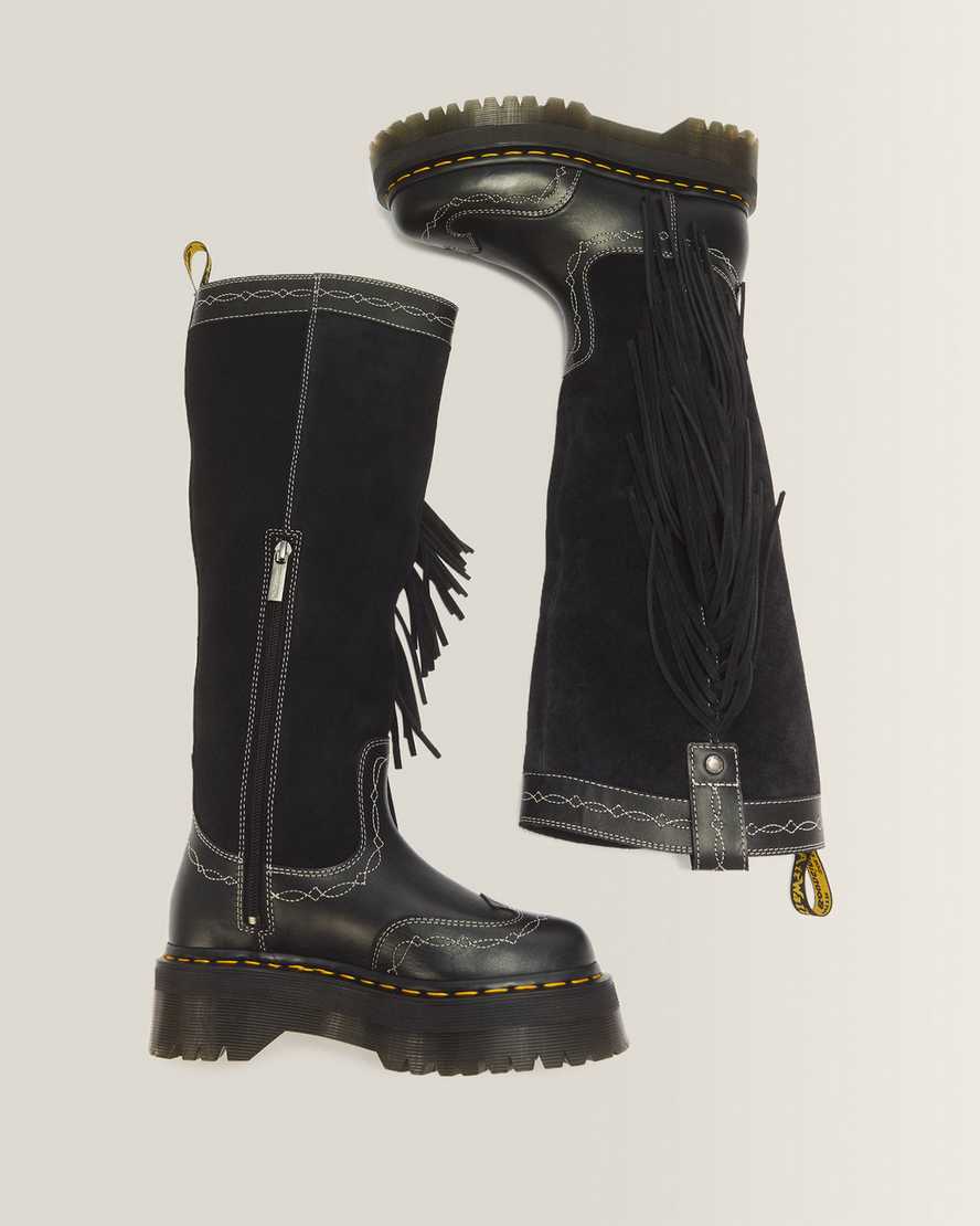 Desert Rodeo Quad Hi Leather & Suede Boots — Black