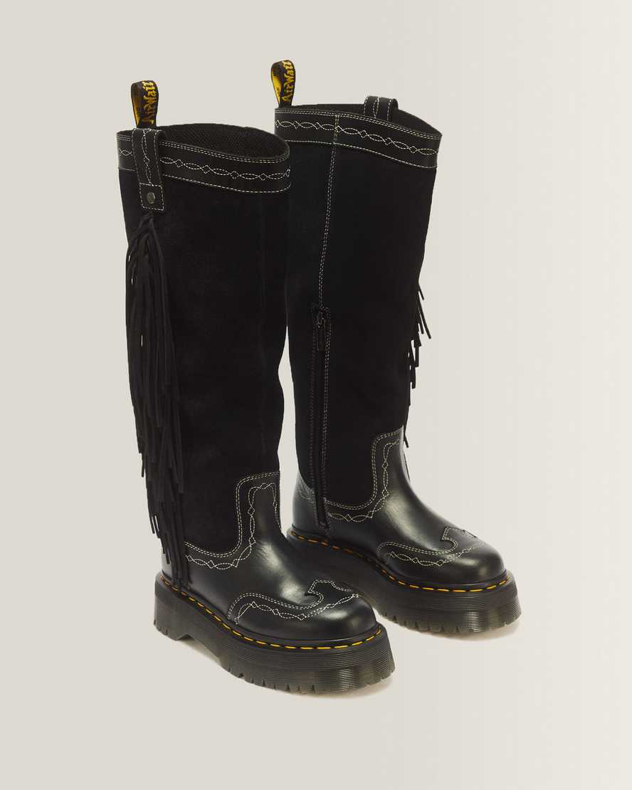 Desert Rodeo Quad Hi Leather & Suede Boots — Black