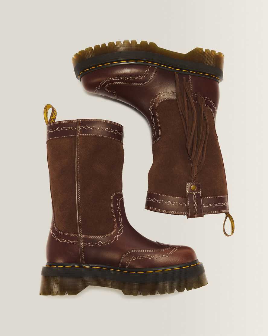 Desert Rodeo Quad Mid Leather & Suede Boots — DARK BROWN