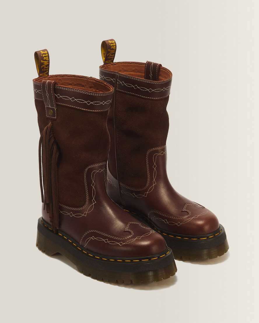 Desert Rodeo Quad Mid Leather & Suede Boots — DARK BROWN