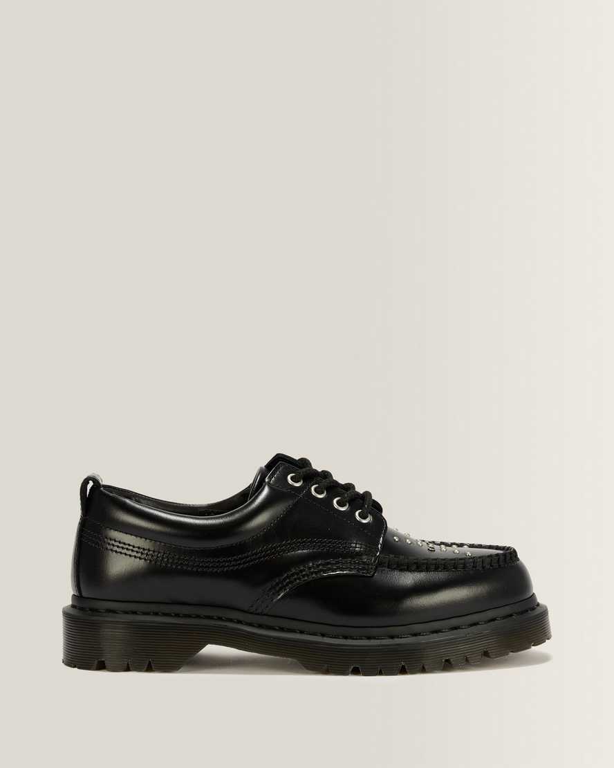 Lowell Stud Analine Leather Moc Toe Shoes — Black