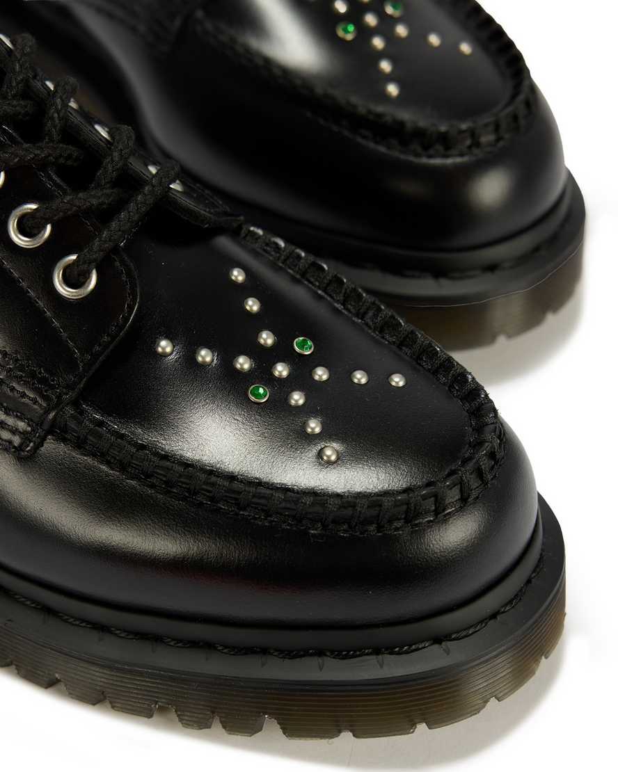 Lowell Stud Analine Leather Moc Toe Shoes — Black