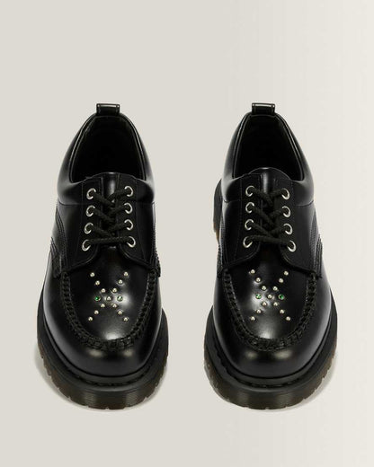 Lowell Stud Analine Leather Moc Toe Shoes — Black