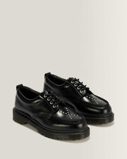 Lowell Stud Analine Leather Moc Toe Shoes — Black
