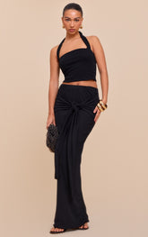 Black Double Layer Burnout Mesh Wrap Front Maxi Skirt