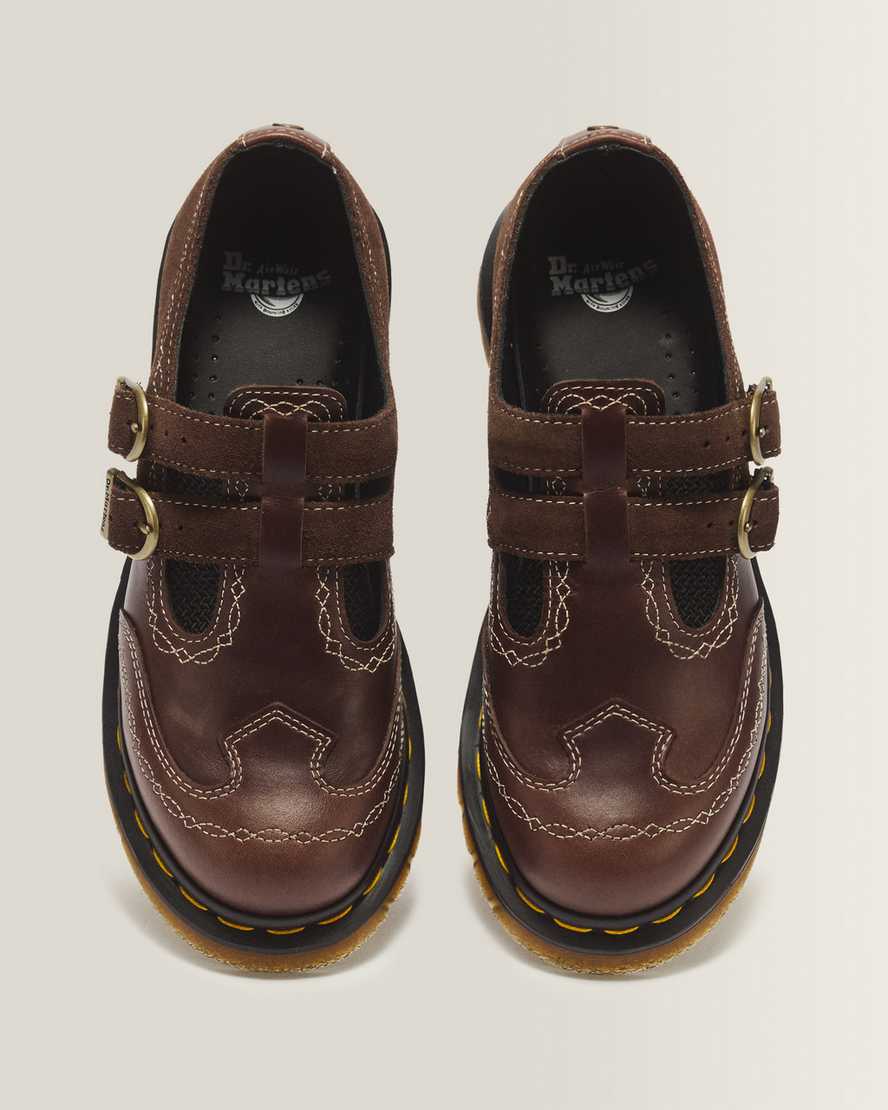 8065 Desert Rodeo Leather & Suede Mary Jane Shoes — DARK BROWN