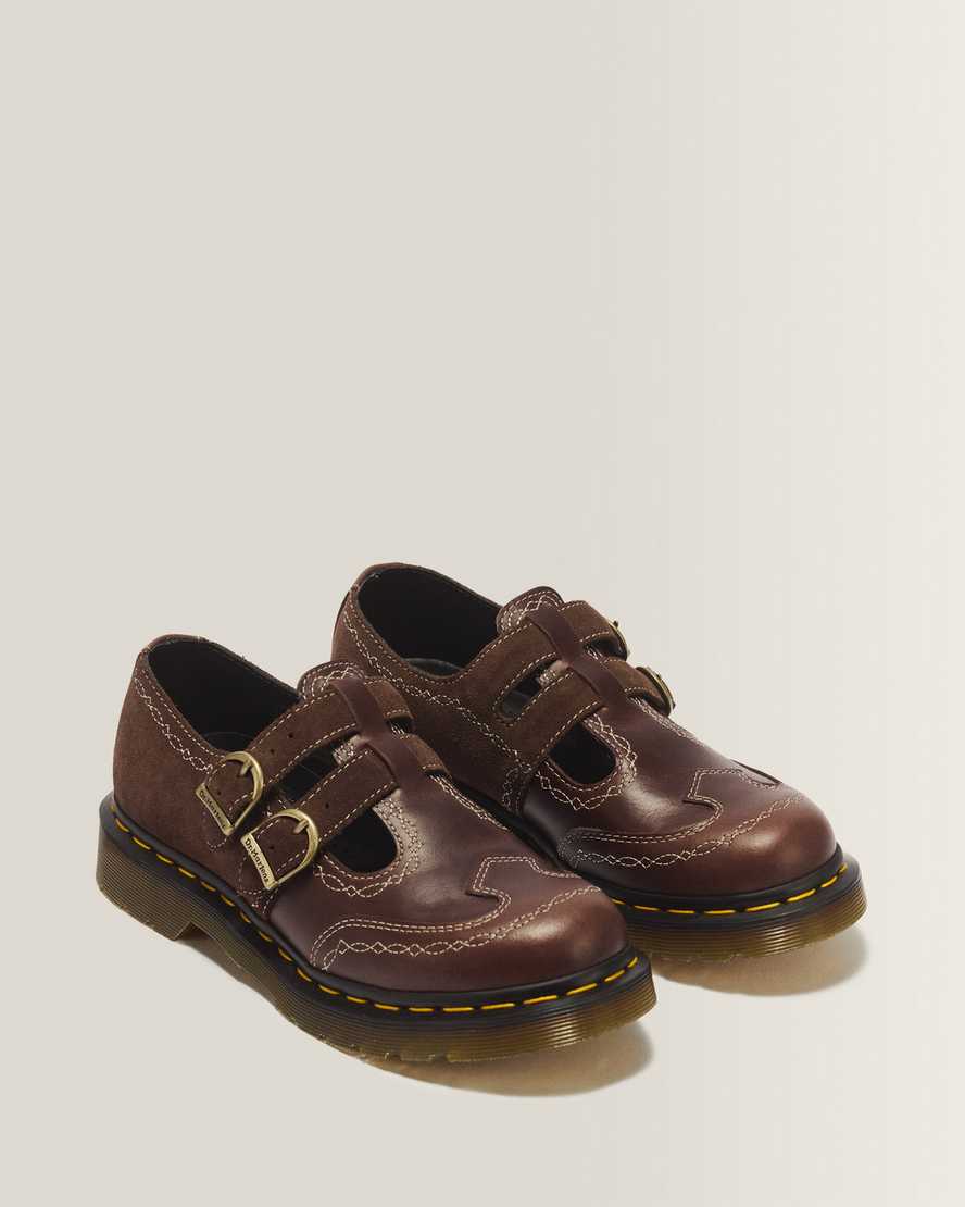 8065 Desert Rodeo Leather & Suede Mary Jane Shoes — DARK BROWN