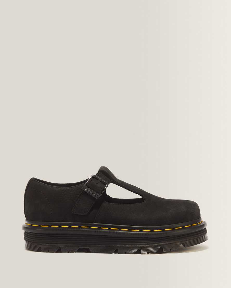 Zebzag Milled Nubuck Mary Jane Shoes — Black