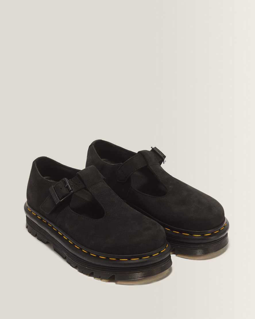 Zebzag Milled Nubuck Mary Jane Shoes — Black