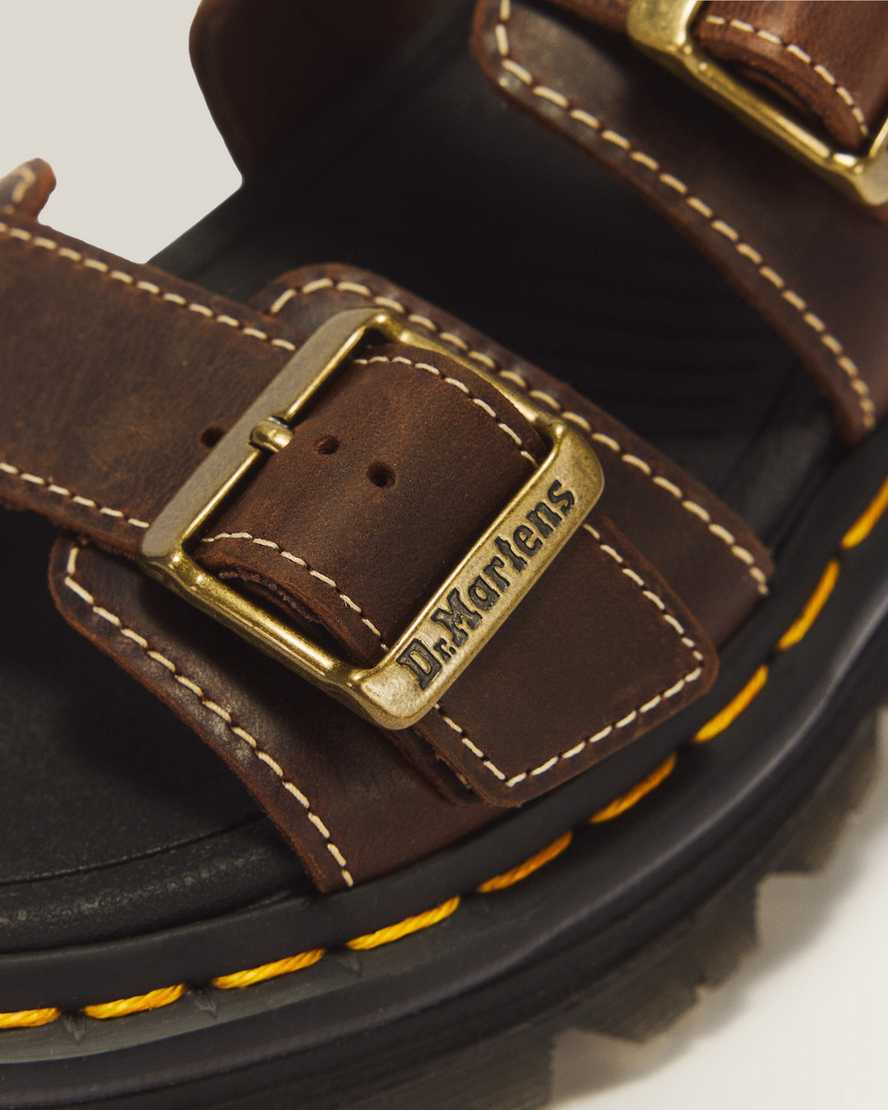 Zebzag Crazy Horse Leather Sandals — Dark Brown