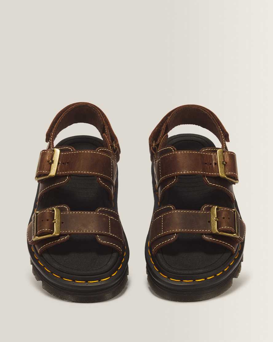 Zebzag Crazy Horse Leather Sandals — Dark Brown