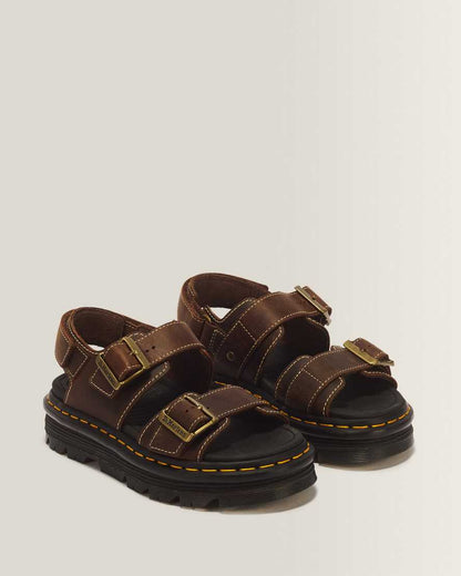 Zebzag Crazy Horse Leather Sandals — Dark Brown