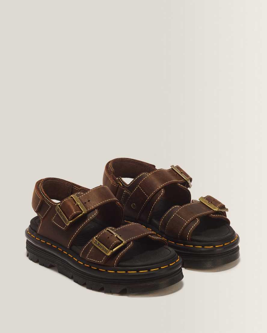 Zebzag Crazy Horse Leather Sandals — Dark Brown
