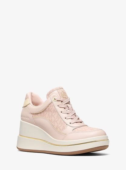 Emmy Signature Logo and Leather Wedge Trainer