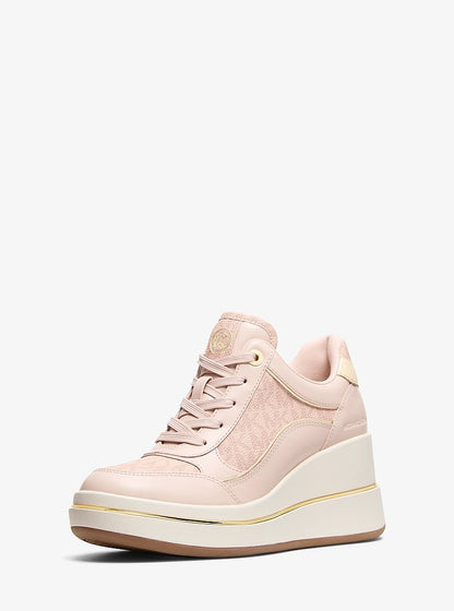 Emmy Signature Logo and Leather Wedge Trainer