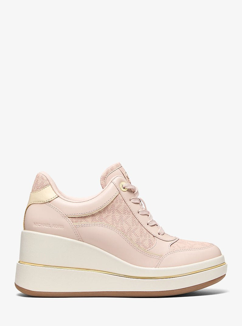 Emmy Signature Logo and Leather Wedge Trainer