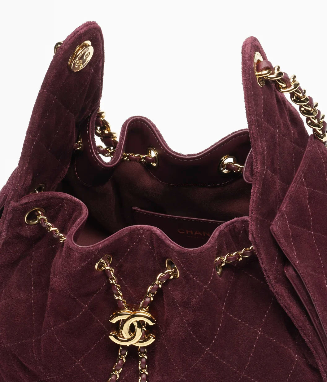 CHANEL 25 Small Handbag Suede Calfskin & Gold Metal Burgundy