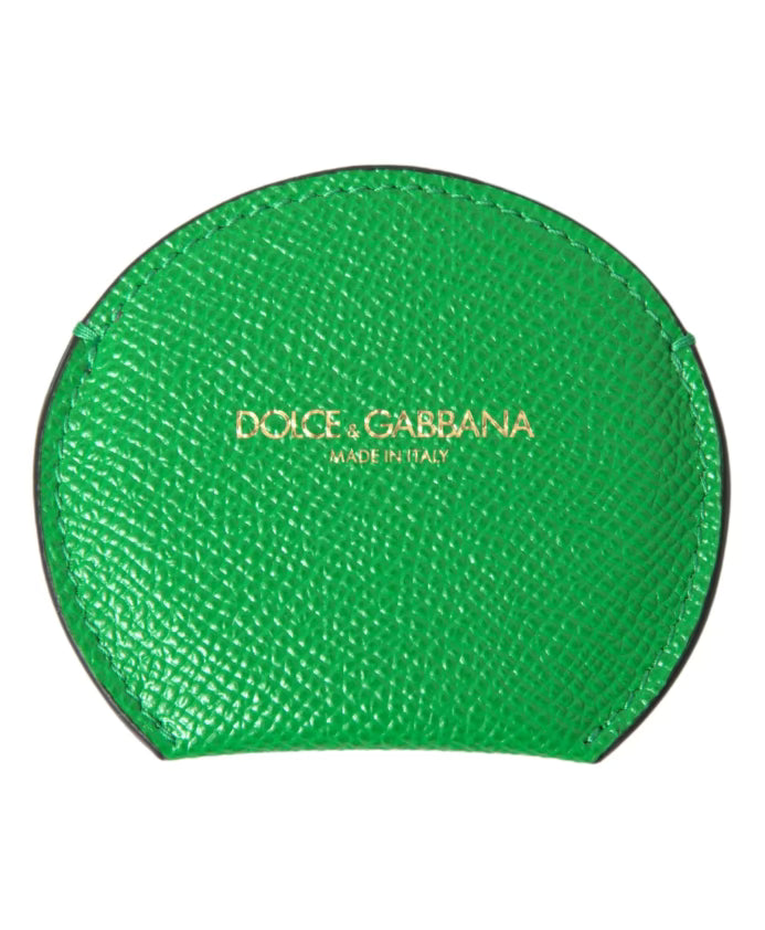 Green Leather Round Logo Hand Mirror Holder