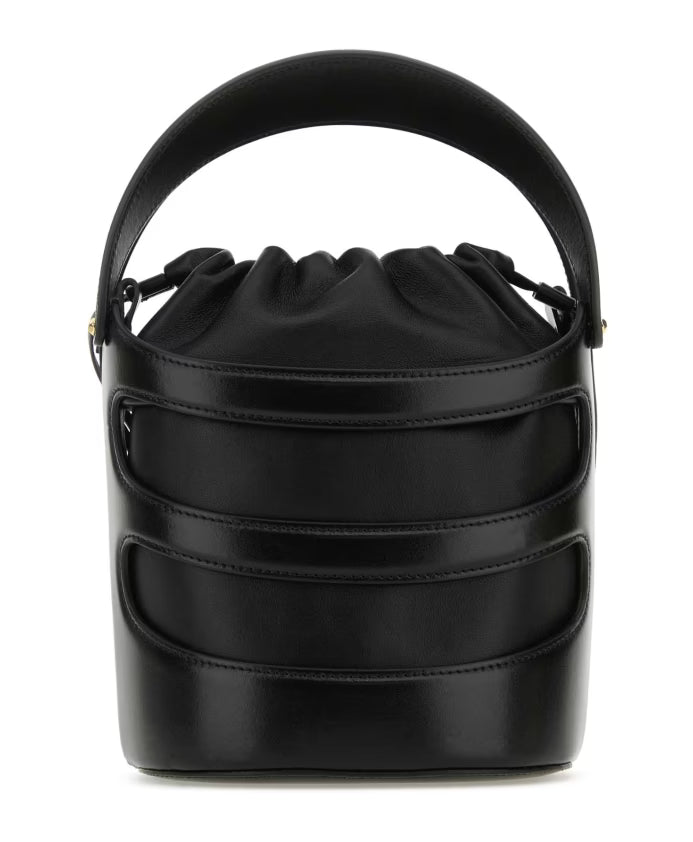 Black leather The Rise bucket bag