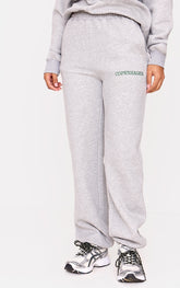 Ash Grey Copenhagen Embroidered Wide Leg Cuffed Joggers