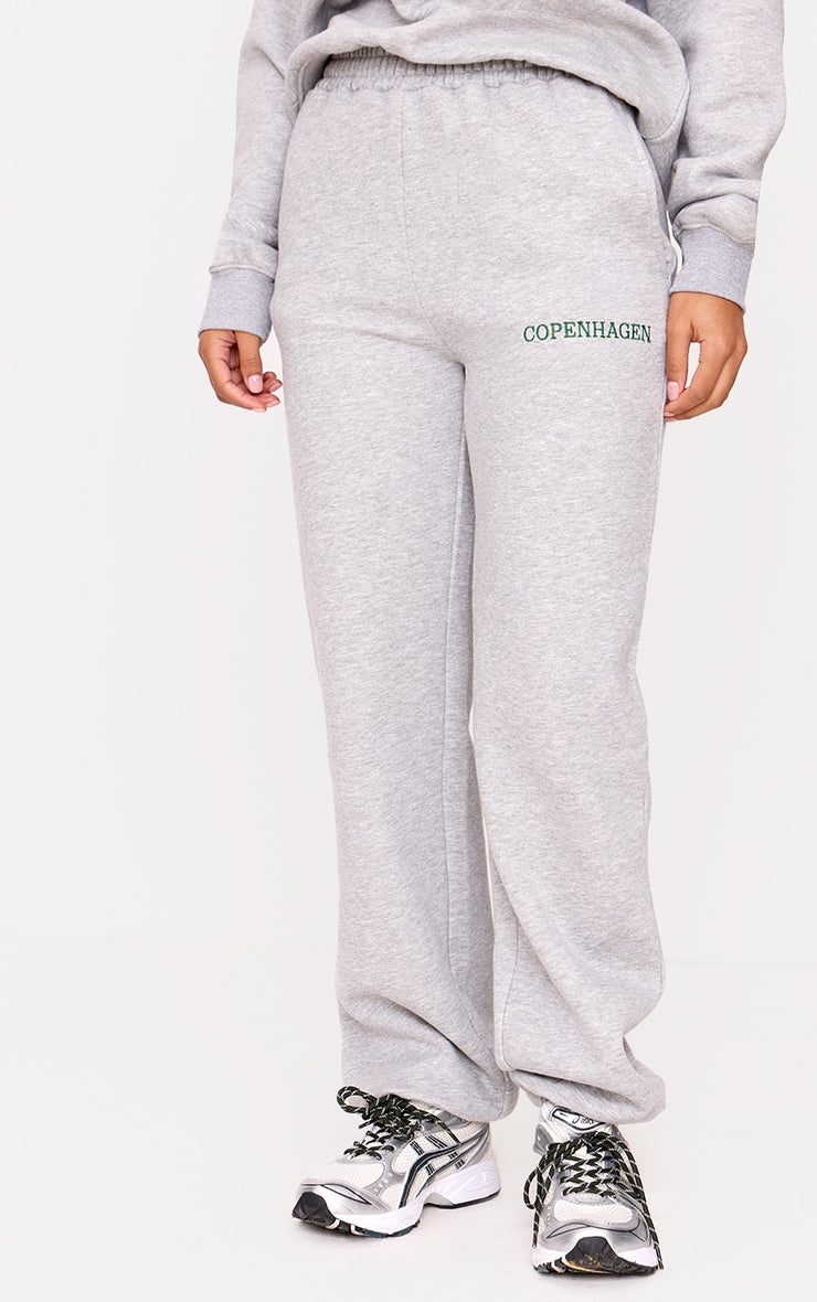 Ash Grey Copenhagen Embroidered Wide Leg Cuffed Joggers