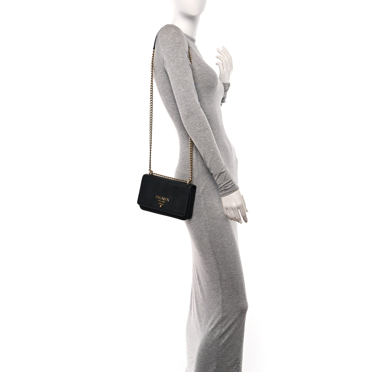 Saffiano Tessuto Nylon Chain Shoulder Bag Black
