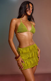 Olive Ruched Mini Beach Skirt