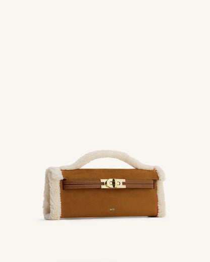 Bria Faux Suede Structured Top Handle Bag - Yellow Brown