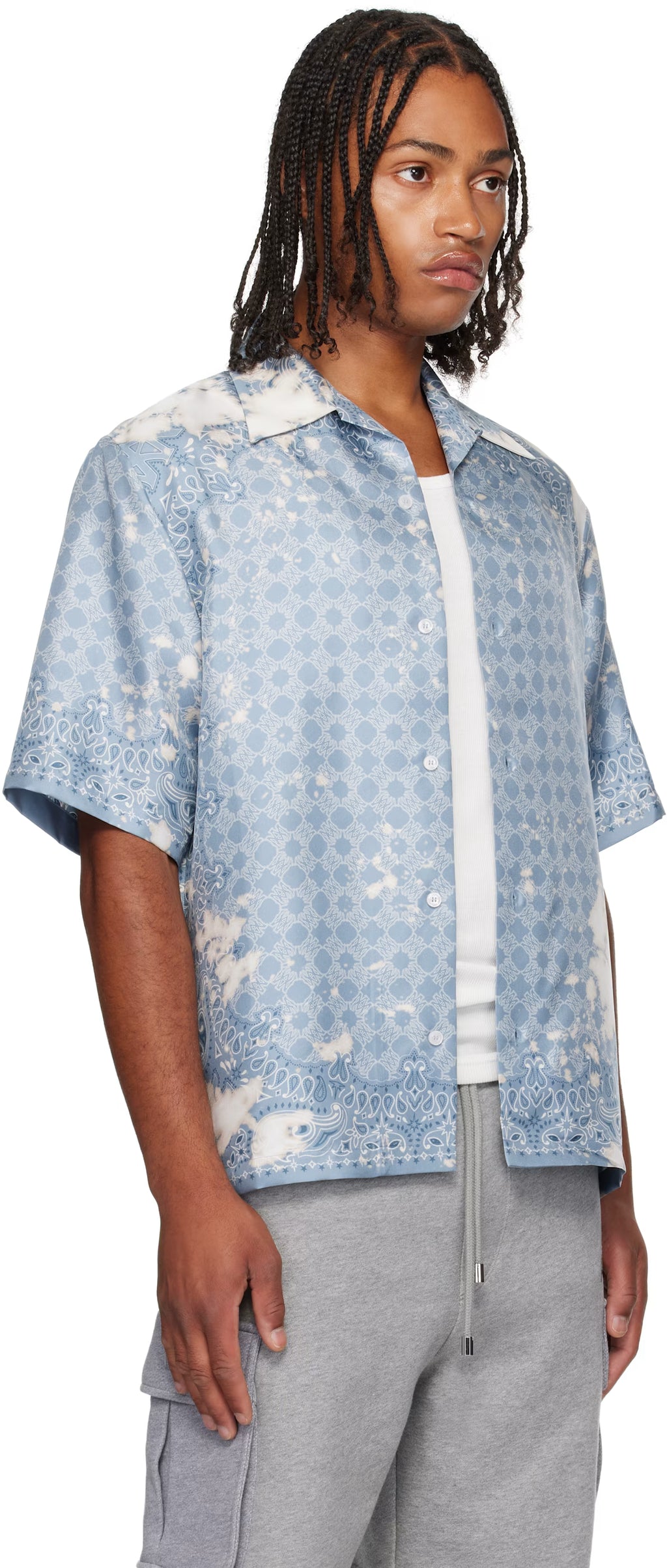 Blue Bleach Bandana Bowling Shirt