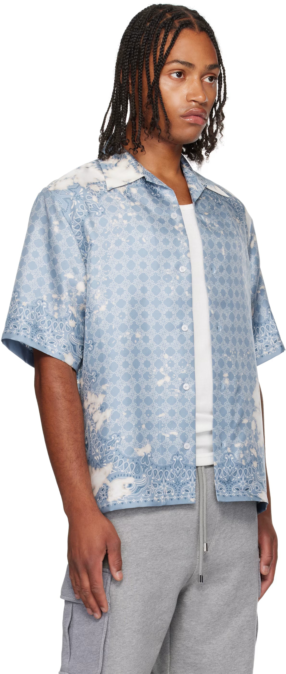 Blue Bleach Bandana Bowling Shirt